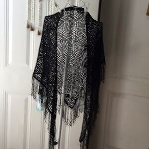 Black Fringe Knit Shawl